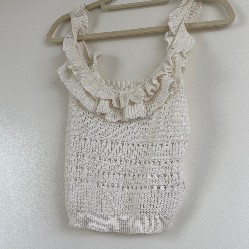 7 For All Mankind Cream Ruffle Knit Top